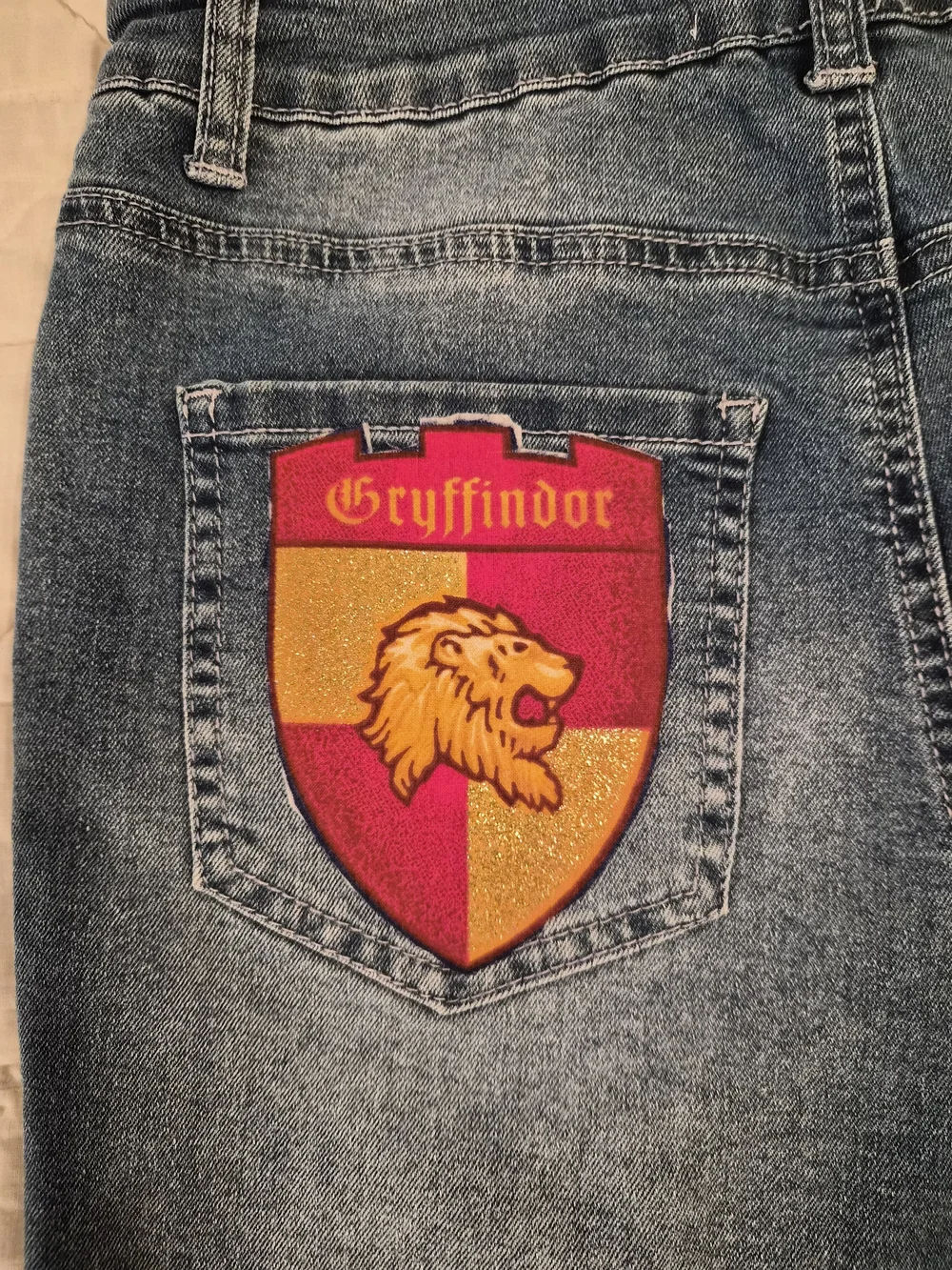 C Est. 1946 Denim- Modified Rhrinstone/Griffindor Patch Shorts- Size 8